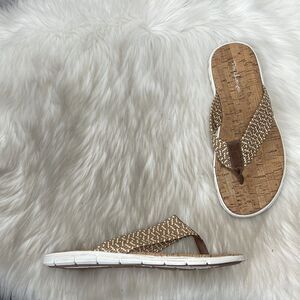 Pete Huntington Artisan Leather/Woven Tan And Brown NWOT Flip Flop Sandals Sz 8